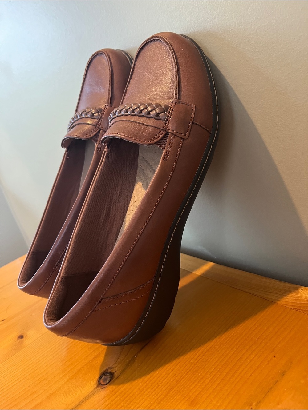 Clarks Women's Brown Braided Penny Loafers - Picture 3 of 5